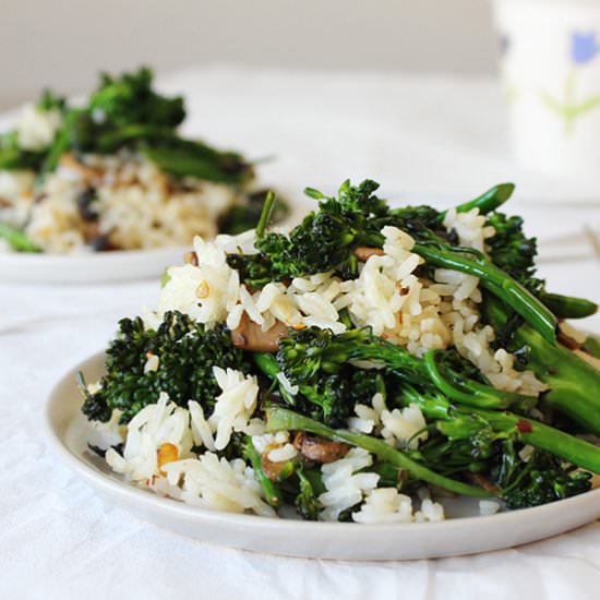 Fried Rice w Broccolini & Mushrooms