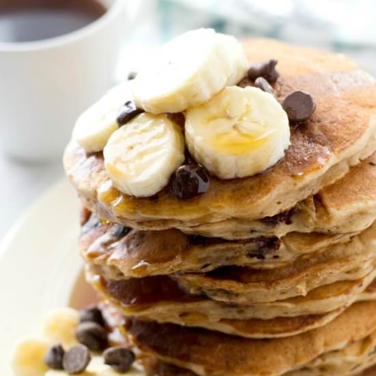 Banana Oat Chocolate Pancakes