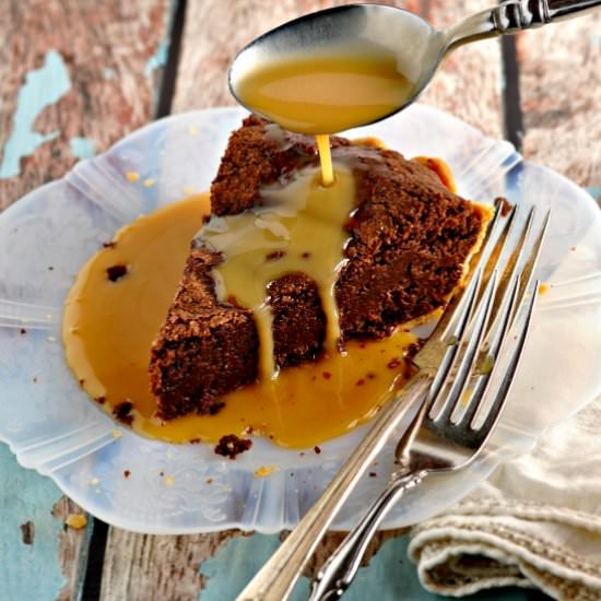 Fudge Pie with Salted Caramel Sauce