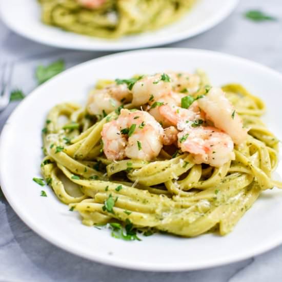 Creamy Pesto Pasta with Shrimp