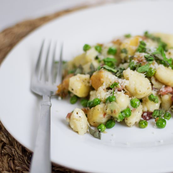 Homemade Gnocchi w/Peas and Bacon