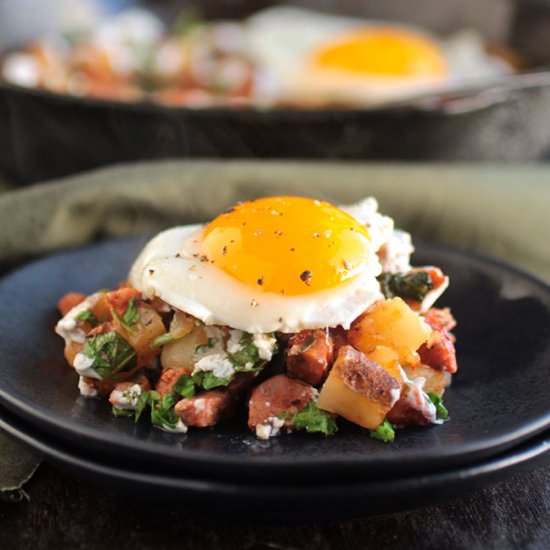 Chorizo & Arugula Breakfast Hash