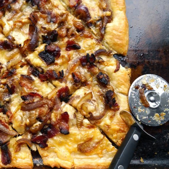 Bacon & Onion Puff Pastry Pizza