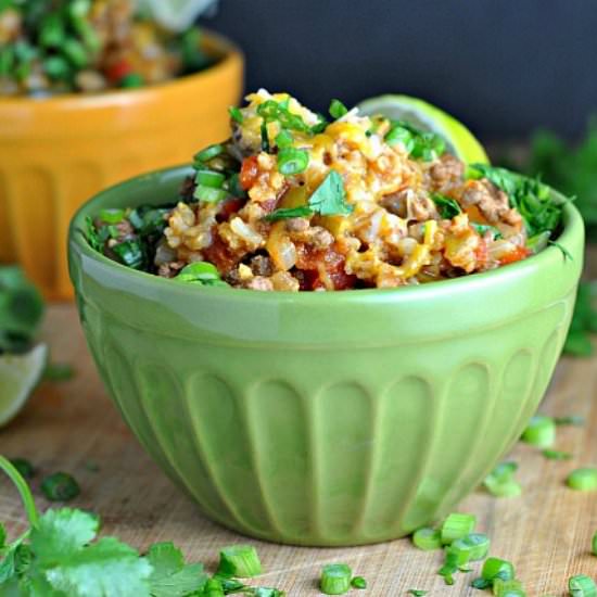 One Pot Spicy Taco Rice Skillet