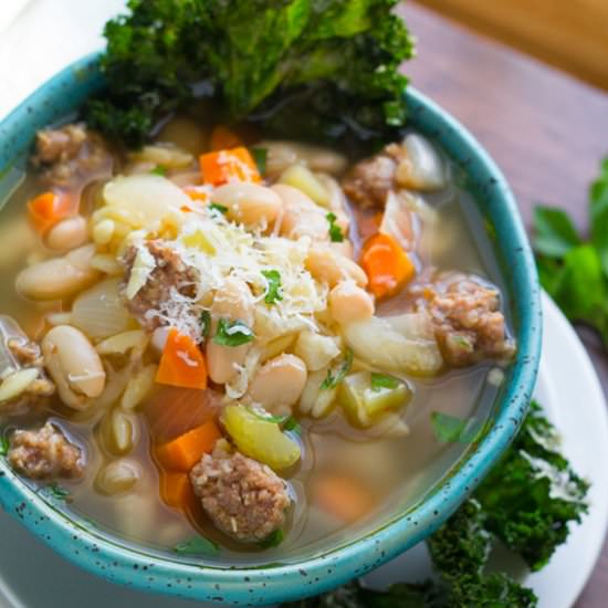 Sausage, White Bean and Orzo Soup