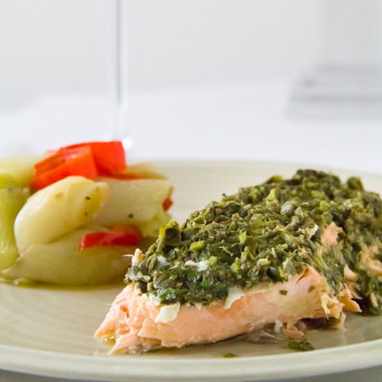 Salmon with Caper Sauce and Leeks