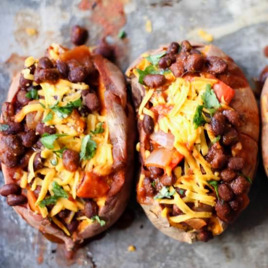 Chili Stuffed Sweet Potatoes