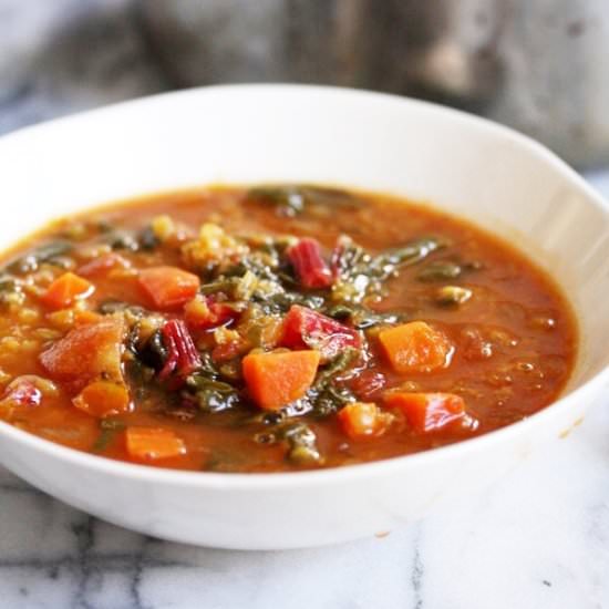Moroccan Red Lentil Soup with Chard