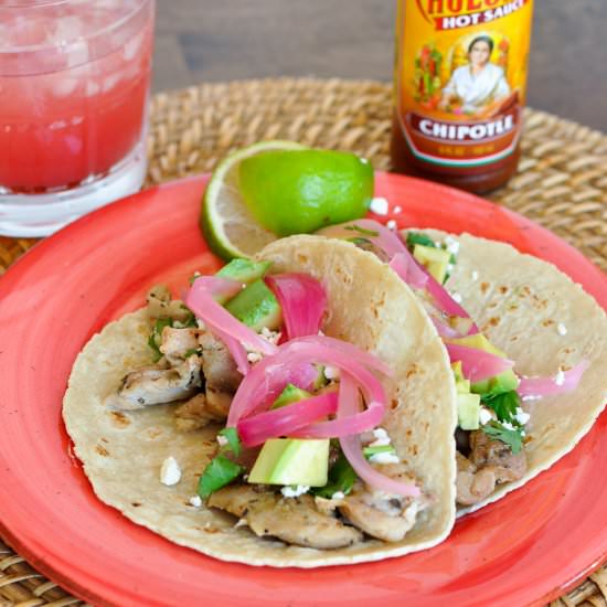 Chicken Tacos with Pickled Onions