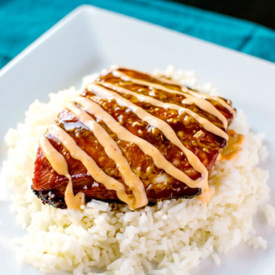 Teriyaki Salmon with Sriracha Cream