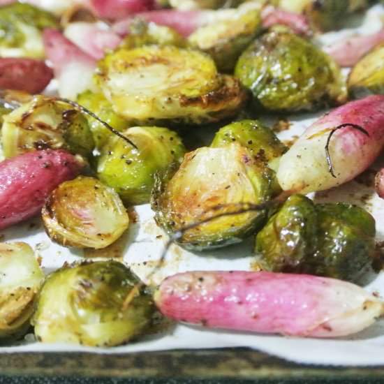 Roasted Brussels Sprouts & Radishes
