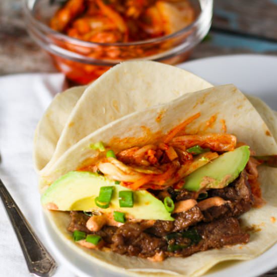 Korean Bulgogi Kimchi Tacos