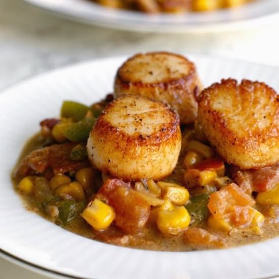 Scallops with Bacon Corn Sauce