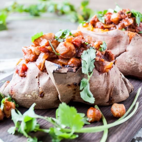 Chana Masala Stuffed Sweet Potatoes