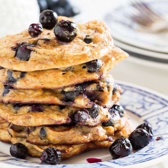 Blueberry Almond Protein Pancakes