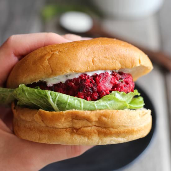 Beet Burgers with Yogurt Dill Sauce
