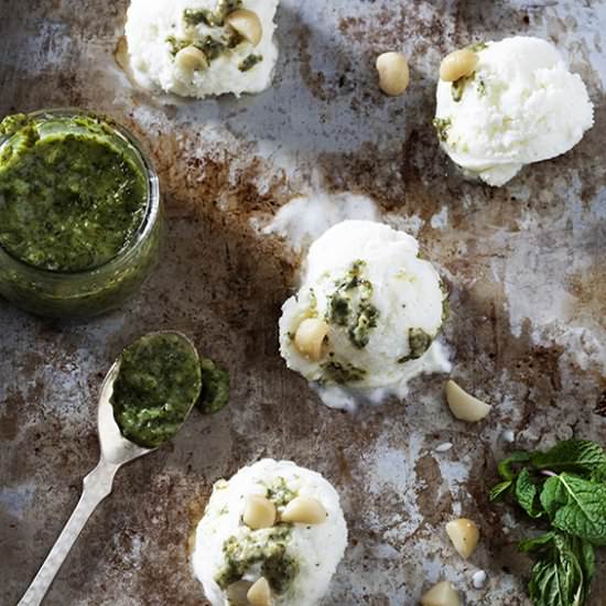 Frozen Yogurt w/ Sweet Mint Pesto