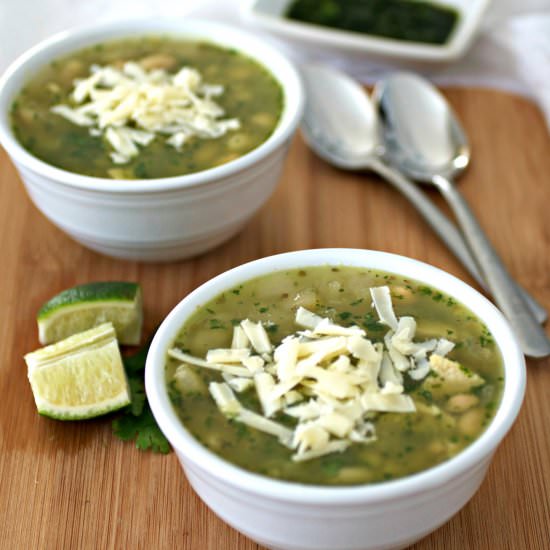 White Chicken Chili &Cilantro Sauce