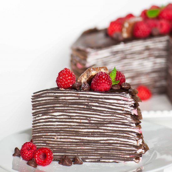 Chocolate Raspberry Crepe Cake