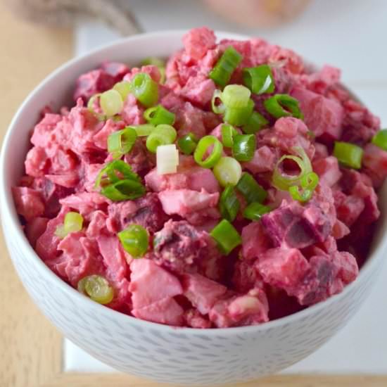 Beet Potato Salad with Eggs + Vegan