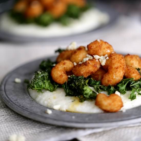 Shrimp, Kale, Gorgonzola Grits