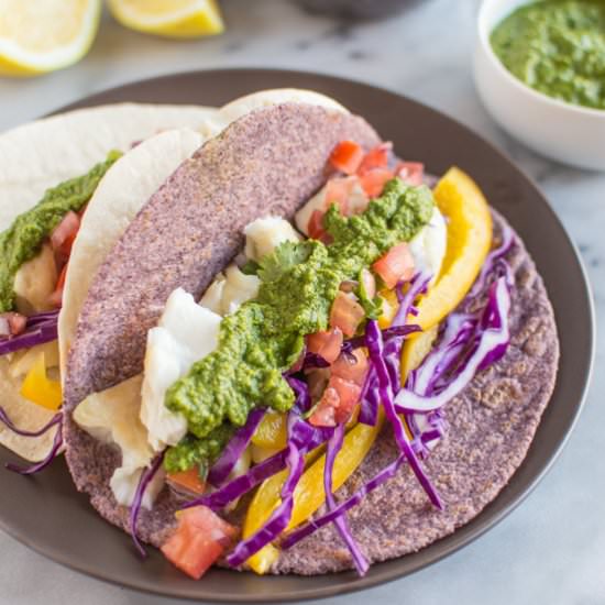 Fish Tacos with Green Harissa