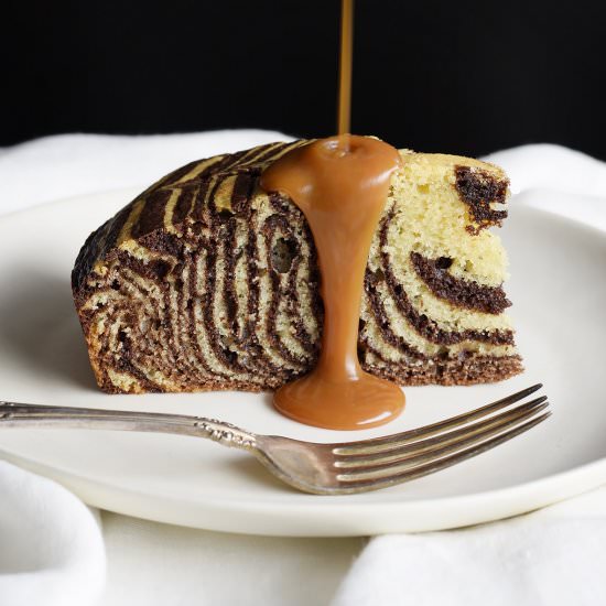 Zebra Cake with Salted Rum Caramel