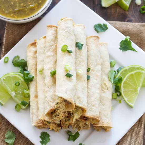 Baked Green Chile Chicken Taquitos