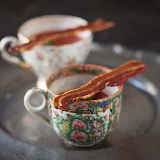 Bloody mary shots with crispy bacon