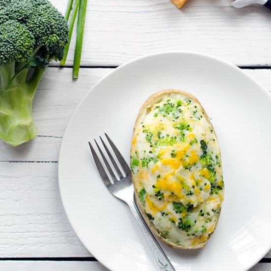Broccoli Cheddar Twice-Baked Potato