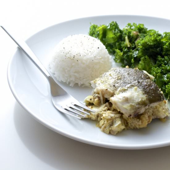 Turmeric Fennel Walnut  Stuffed Cod