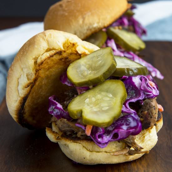 Pulled Pork Sliders + Tzatziki Slaw