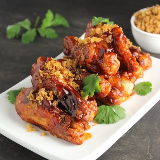 Asian Wings with Crispy Onion Crumb