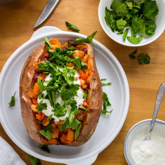 Stuffed Sweet Potato & Vegan Chili