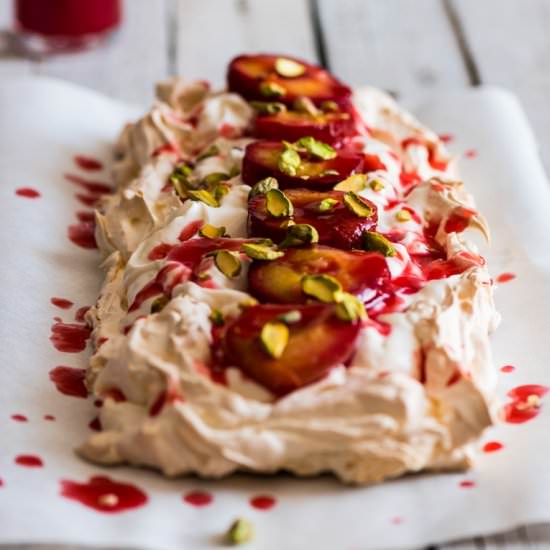 Roasted Plum Pavlova