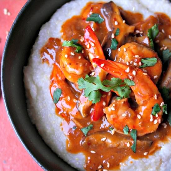 Sriracha Sesame Shrimp and Grits