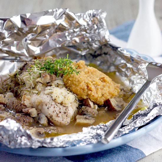 Chicken with mushrooms and polenta