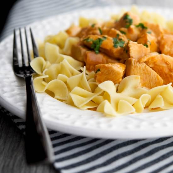Chicken Paprikash over Dumplings