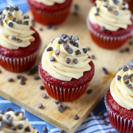 Red Velvet Cookie Dough Cupcakes