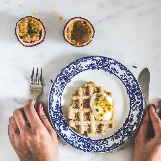Thyme & passion fruit spelt waffles