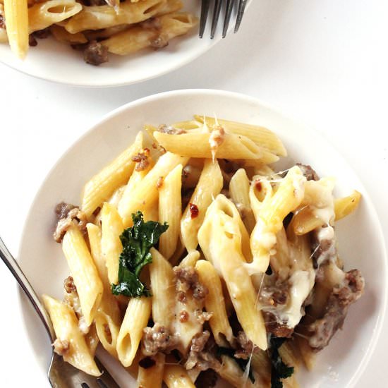 Spicy Sausage and Kale Baked Ziti