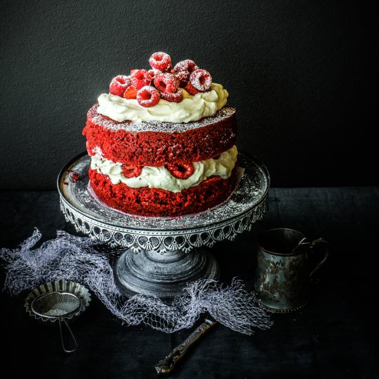 Red Velvet Cake with Raspberries