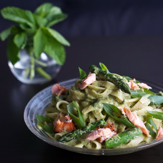 Asparagus & Mint Pasta with Trout
