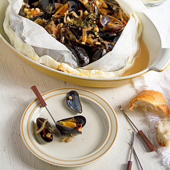Steamed Mussels, Bacon and Apples