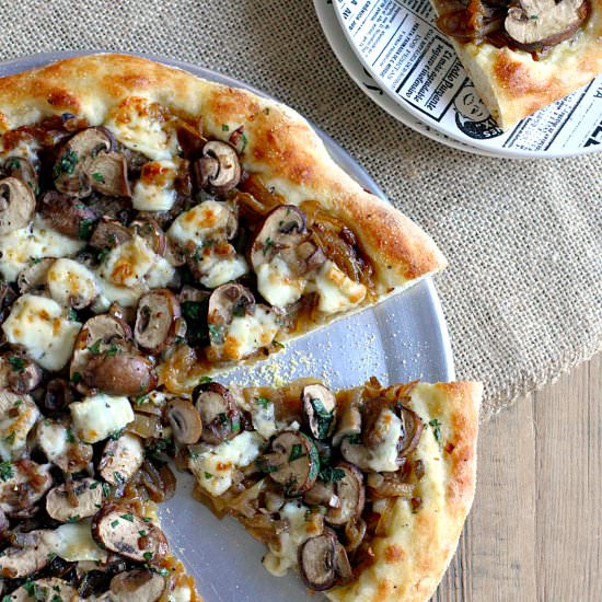 Brie, Onion and Mushroom Pizza