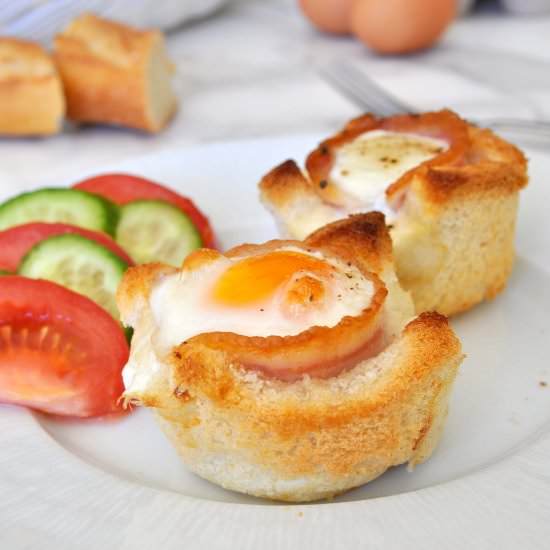 Bread Cups with Eggs and Pancetta