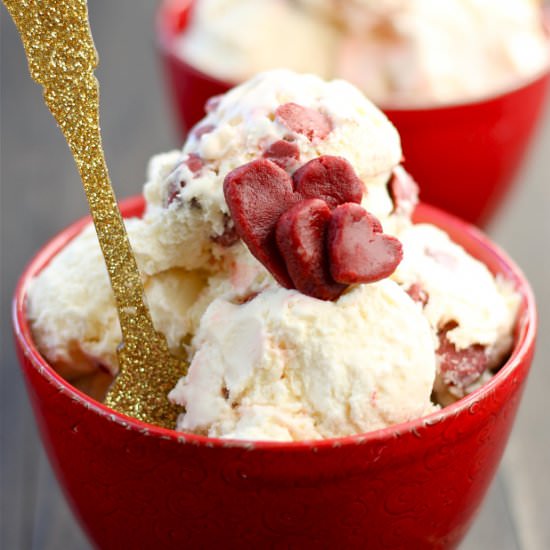 Red velvet cookie dough cheesecake
