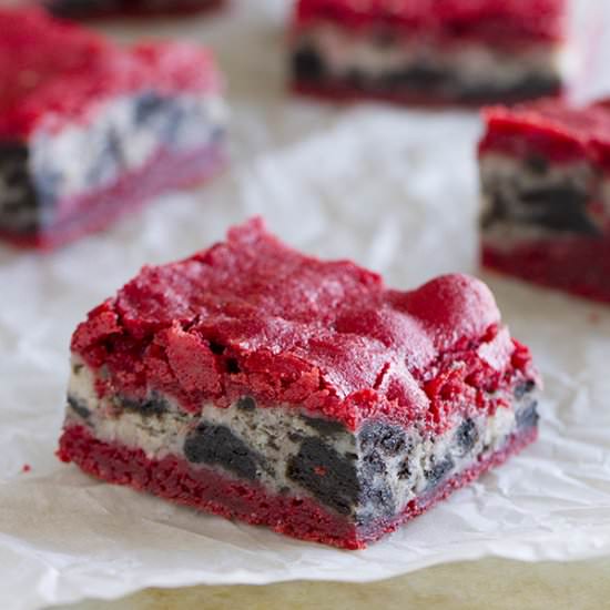 Oreo Stuffed Red Velvet Brownies