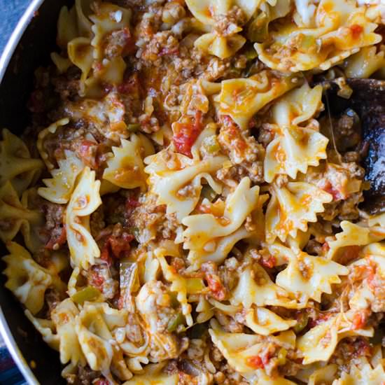 Pasta with Cheese and Meat Sauce