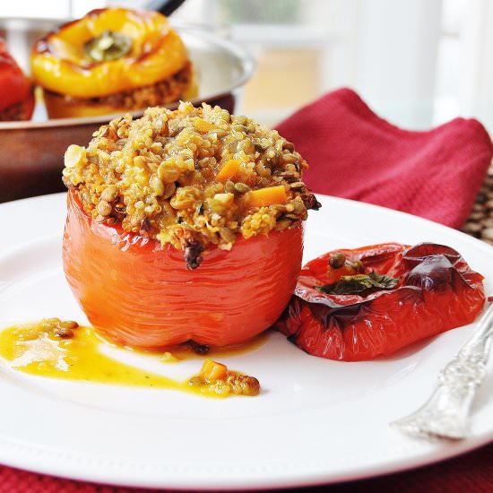 Lentil and Quinoa Stuffed Peppers